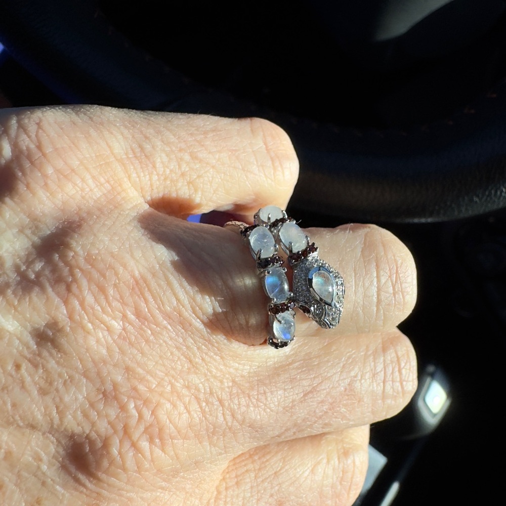 Sterling Moonstone & Garnet Snake Ring - Picture 4 of 4
